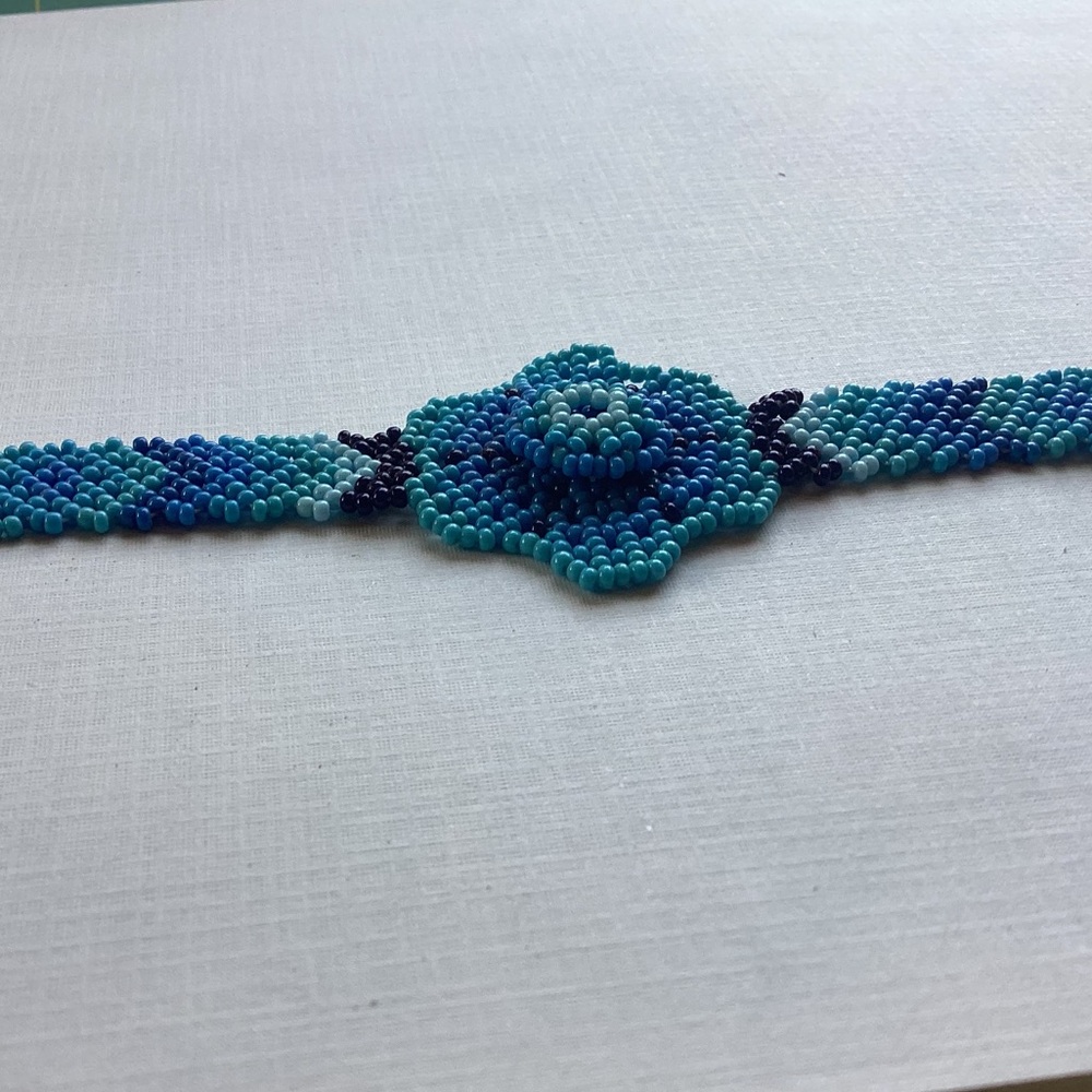 New Import Huichol of Mexico Bead Raised Flower Bracelet Boho Hippie Tribal Art